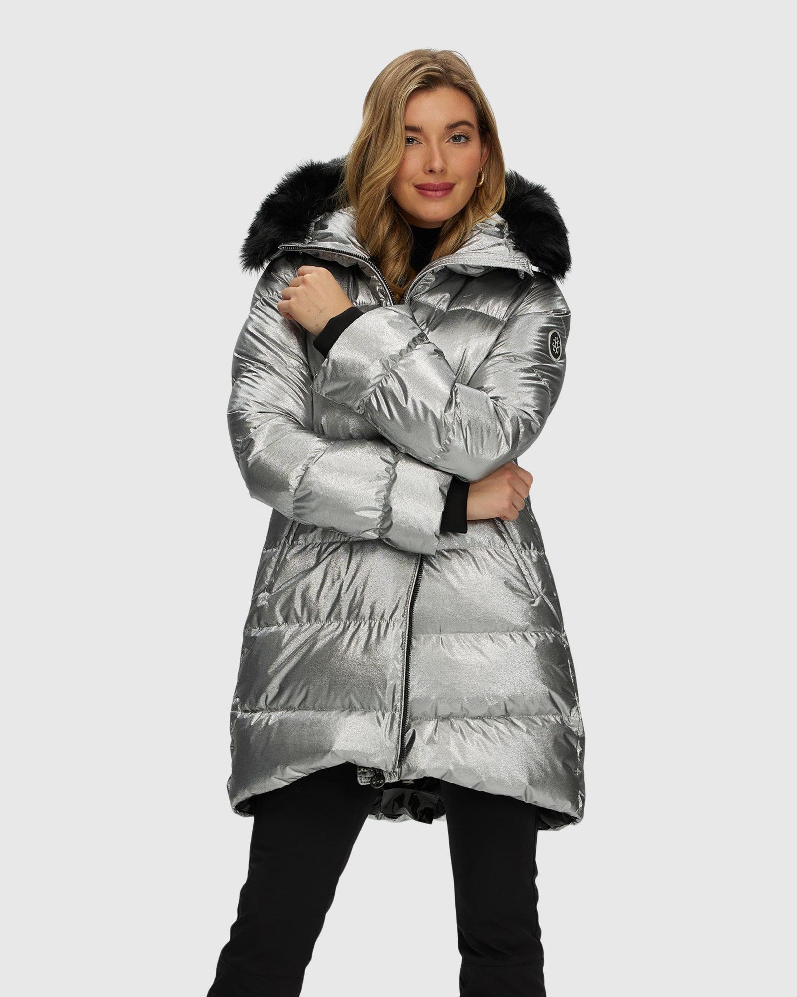 Après-Ski Jacket With Detachable Toscana Shearling Lamb Hood Trim | Silver/Black (V3)