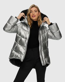 Après-Ski Jacket With Detachable Toscana Shearling Lamb Hood Trim | Silver/Black (V2)