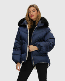 Après-Ski Jacket With Detachable Toscana Shearling Lamb Hood Trim | Ocean Blue/Black (V2)