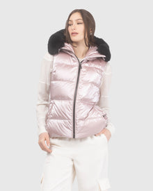Après-Ski Vest With Detachable Toscana Lamb Hood Trim | Pink/Black