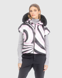 Après-Ski Vest With Detachable Toscana Lamb Hood Trim | Pink Swirl/Black
