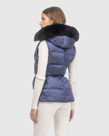 Après-Ski Vest With Detachable Toscana Lamb Hood Trim | Ocean Blue/Black (V2)