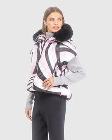 Après-Ski Vest With Detachable Toscana Lamb Hood Trim | Pink Swirl/Black