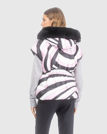 Après-Ski Vest With Detachable Toscana Lamb Hood Trim | Pink Swirl/Black