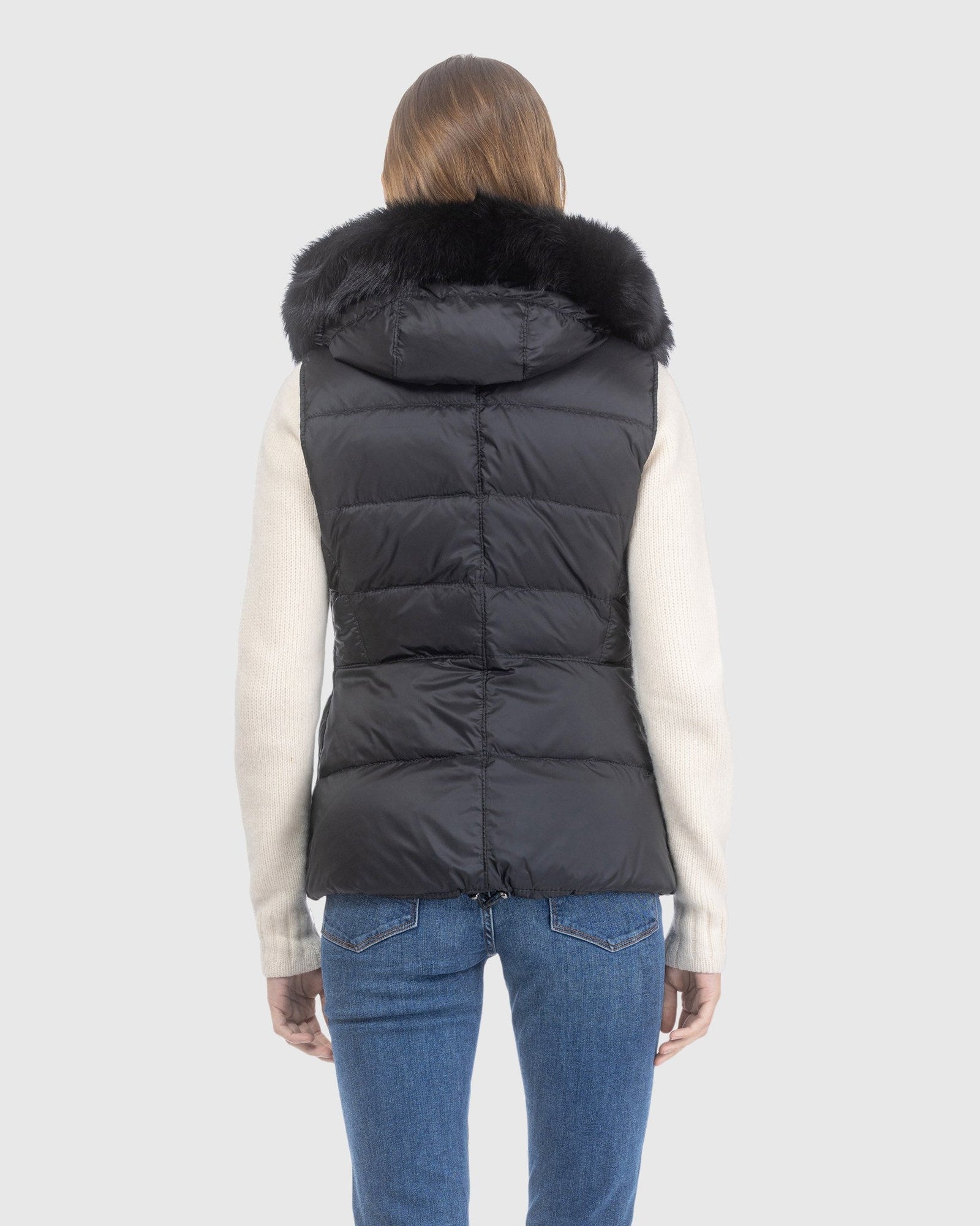 Après-Ski Vest With Detachable Toscana Lamb Hood Trim | Black/Black