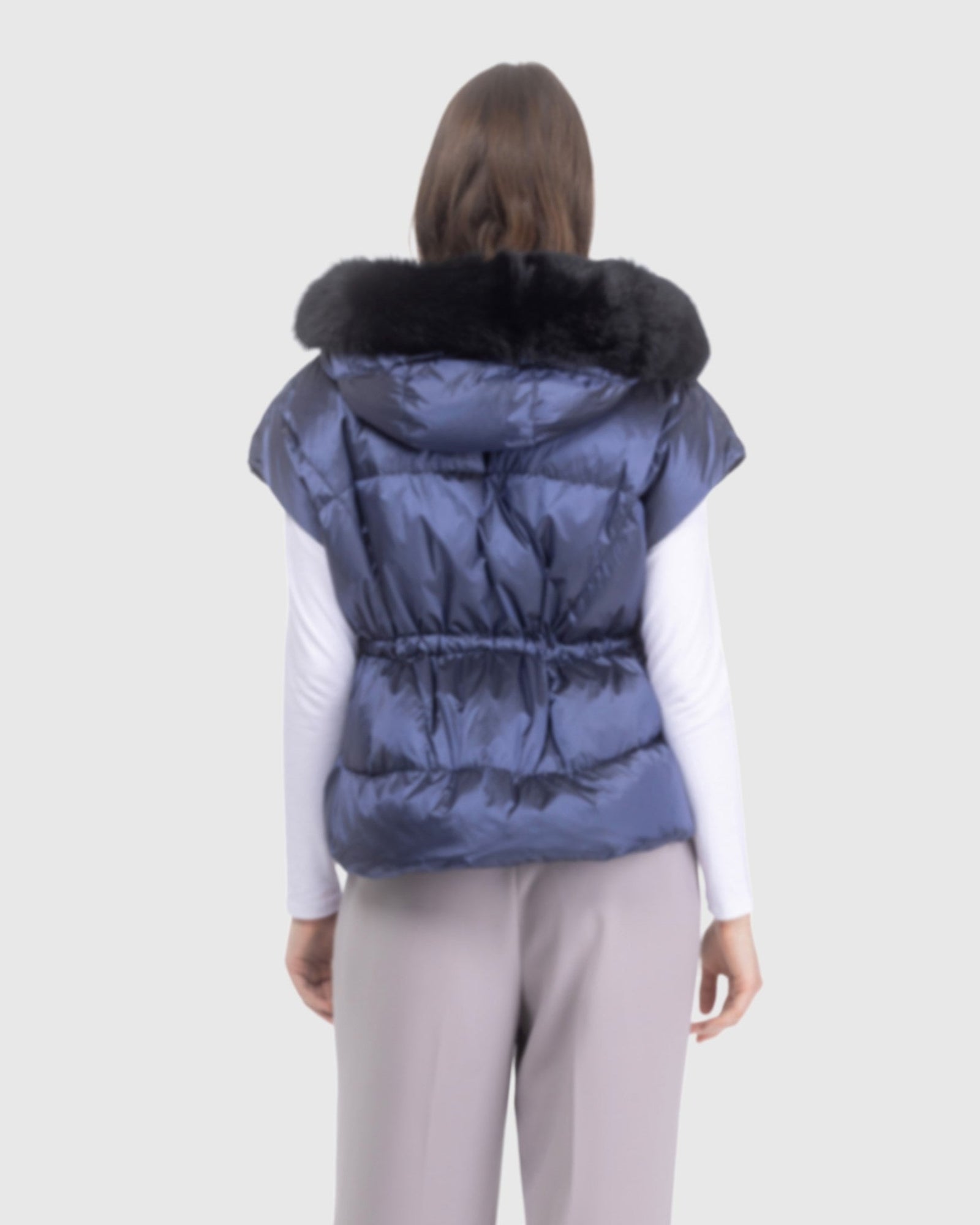 Après-Ski Vest With Detachable Toscana Lamb Hood Trim | Ocean Blue/Black (V1)
