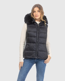 Après-Ski Vest With Detachable Toscana Lamb Hood Trim | Black/Black