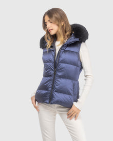 Après-Ski Vest With Detachable Toscana Lamb Hood Trim | Ocean Blue/Black (V2)