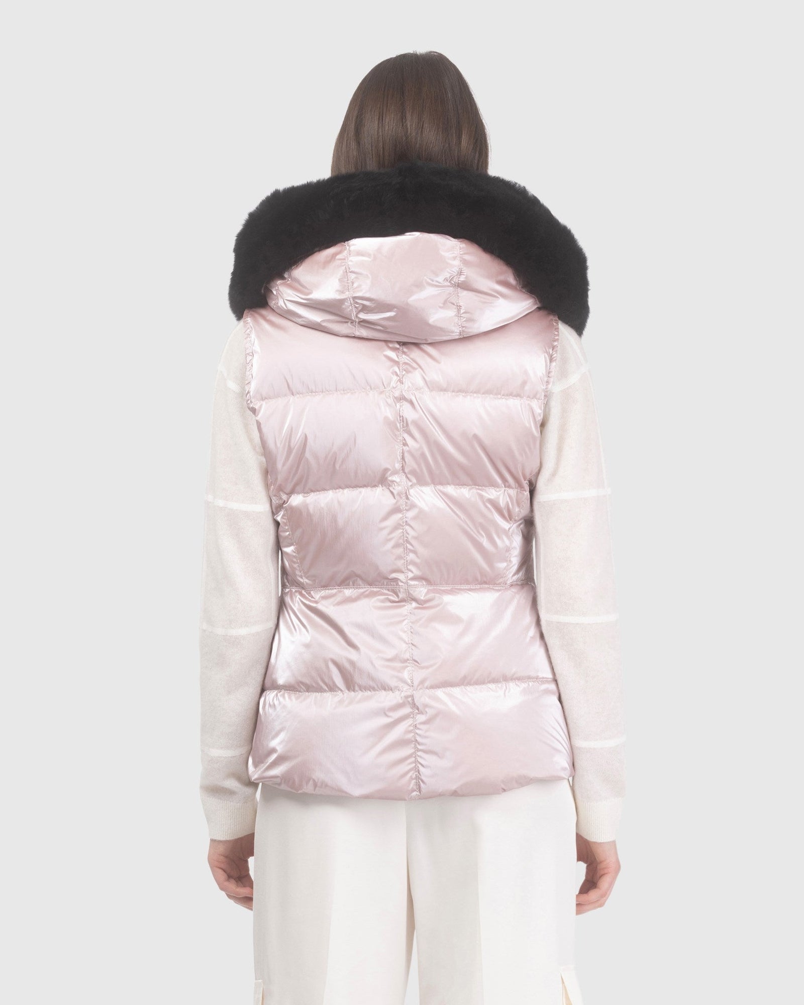 Après-Ski Vest With Detachable Toscana Lamb Hood Trim | Pink/Black