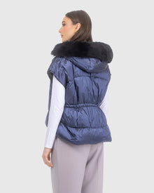 Après-Ski Vest With Detachable Toscana Lamb Hood Trim | Ocean Blue/Black (V1)