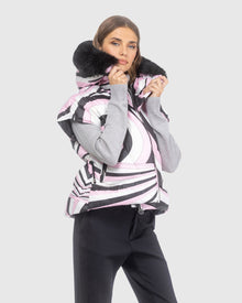 Après-Ski Vest With Detachable Toscana Lamb Hood Trim | Pink Swirl/Black