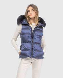 Après-Ski Vest With Detachable Toscana Lamb Hood Trim | Ocean Blue/Black (V2)
