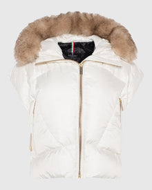Après-Ski Vest With Detachable Toscana Shearling Lamb Hood Trim | Ivory/Whiskey
