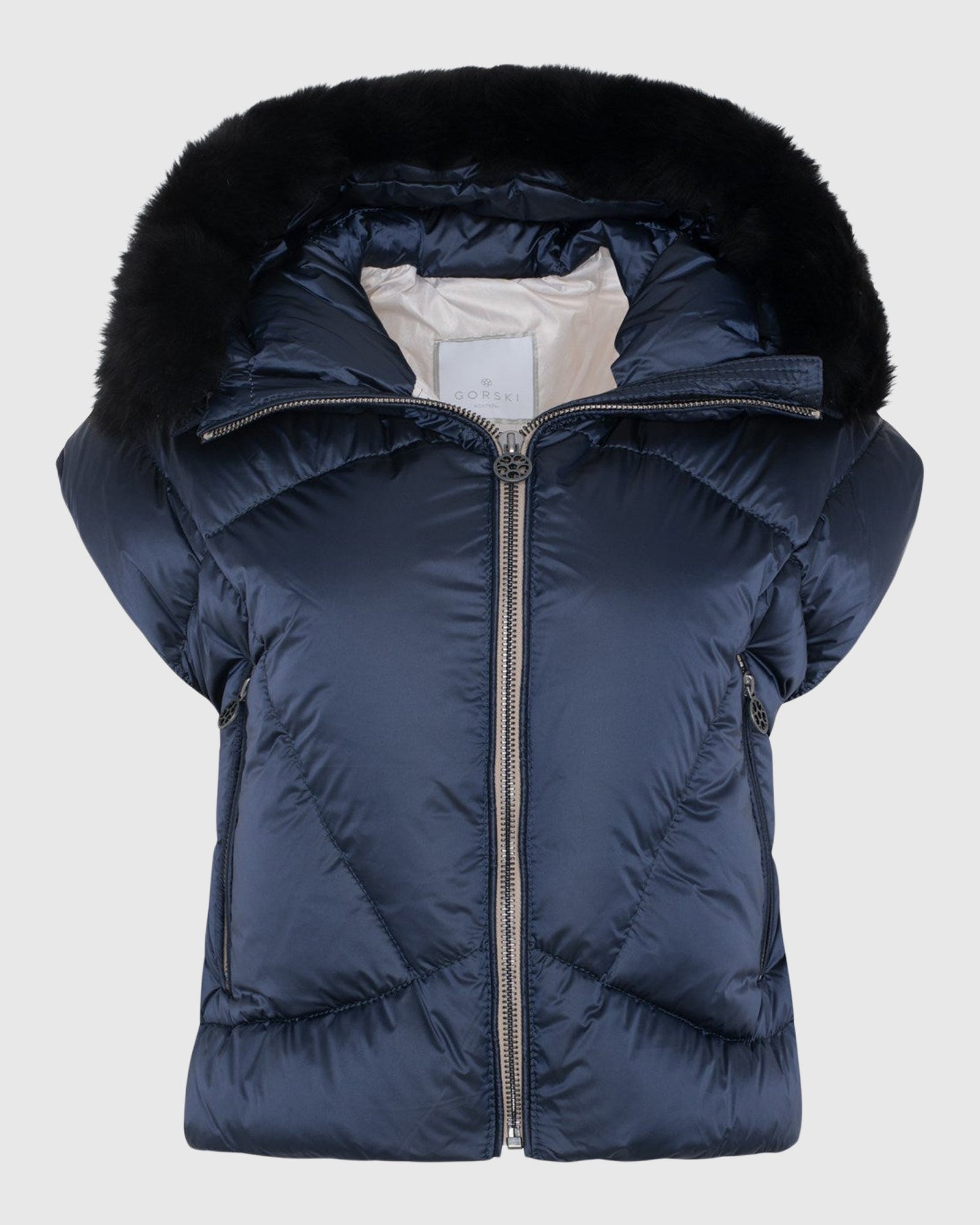 Après-Ski Vest With Detachable Toscana Shearling Lamb Hood Trim | Ocean Blue/Black