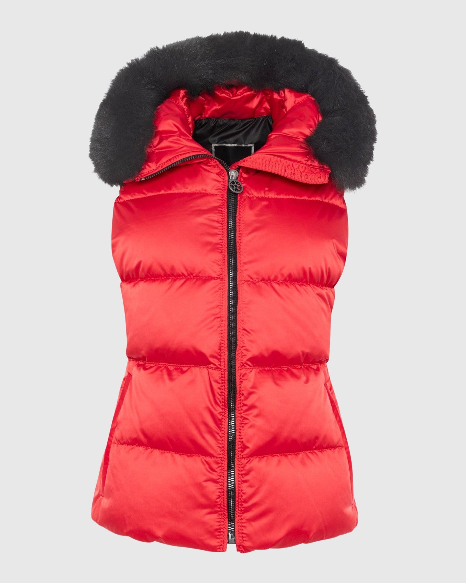 Après-Ski Vest With Detachable Toscana Shearling Lamb Hood Trim | Red/Black