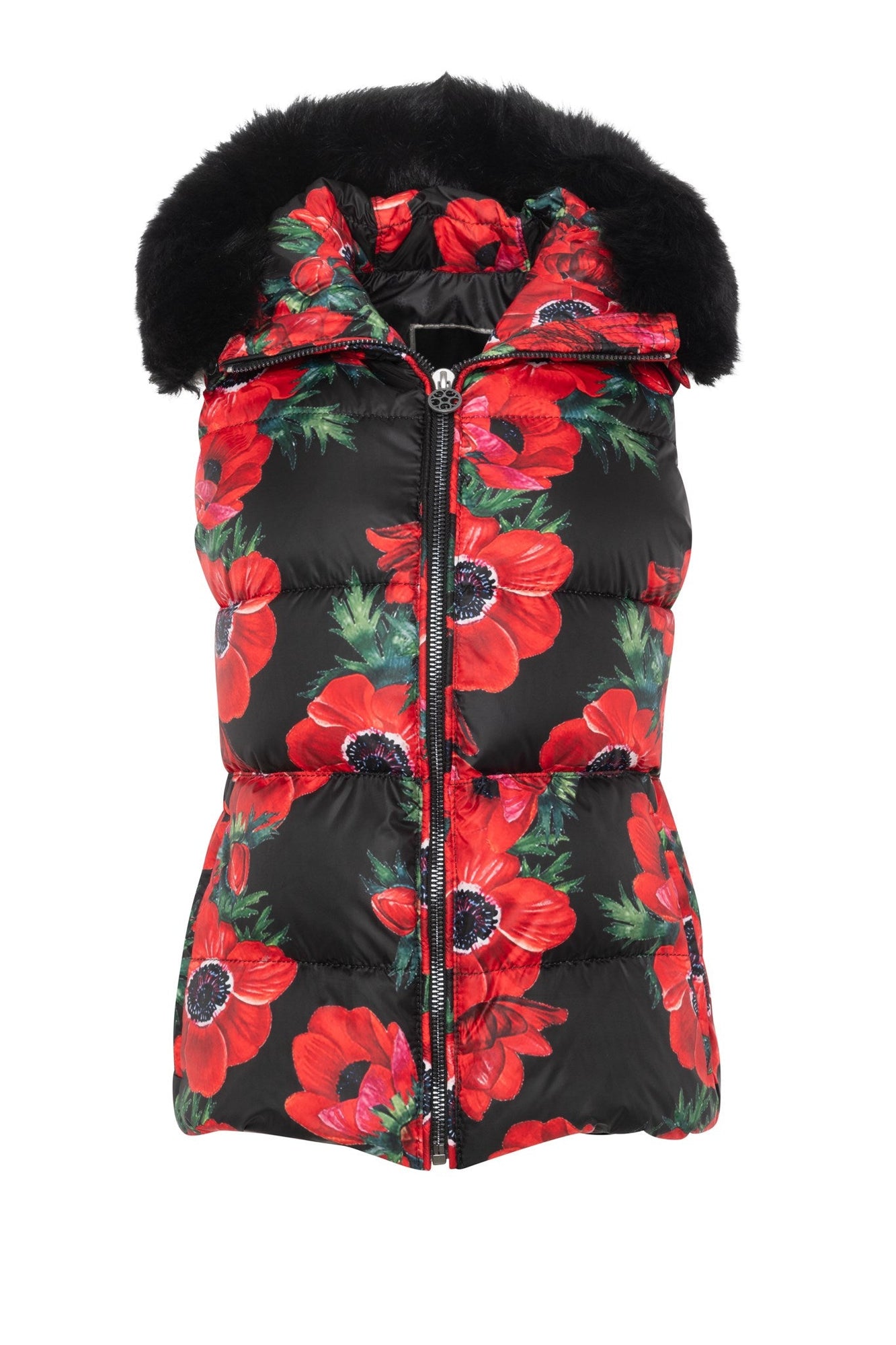 Après-Ski Vest With Detachable Toscana Shearling Lamb Hood Trim | Women | Black Poppy x Black (V1)