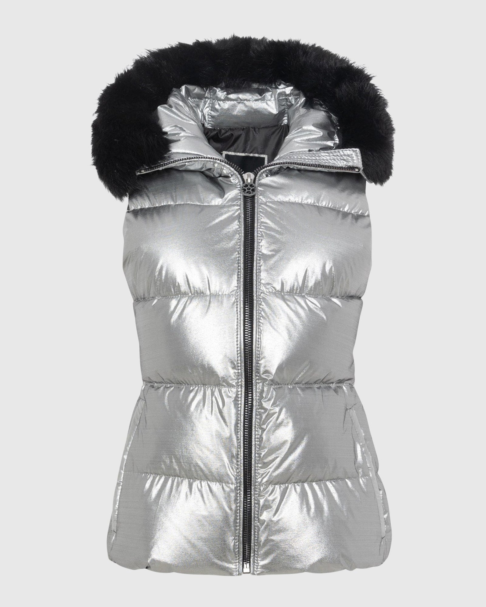 Après-Ski Vest With Detachable Toscana Shearling Lamb Hood Trim | Silver/Black (V2)