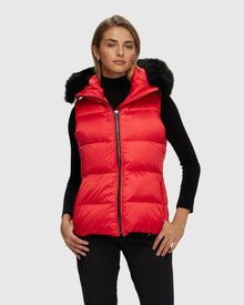 Après-Ski Vest With Detachable Toscana Shearling Lamb Hood Trim | Red/Black