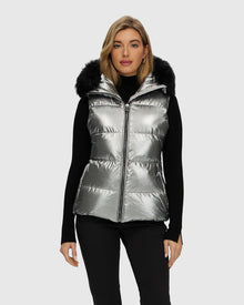 Après-Ski Vest With Detachable Toscana Shearling Lamb Hood Trim | Silver/Black (V2)
