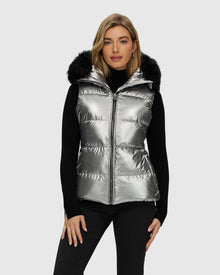 Après-Ski Vest With Detachable Toscana Shearling Lamb Hood Trim | Silver/Black (V2)