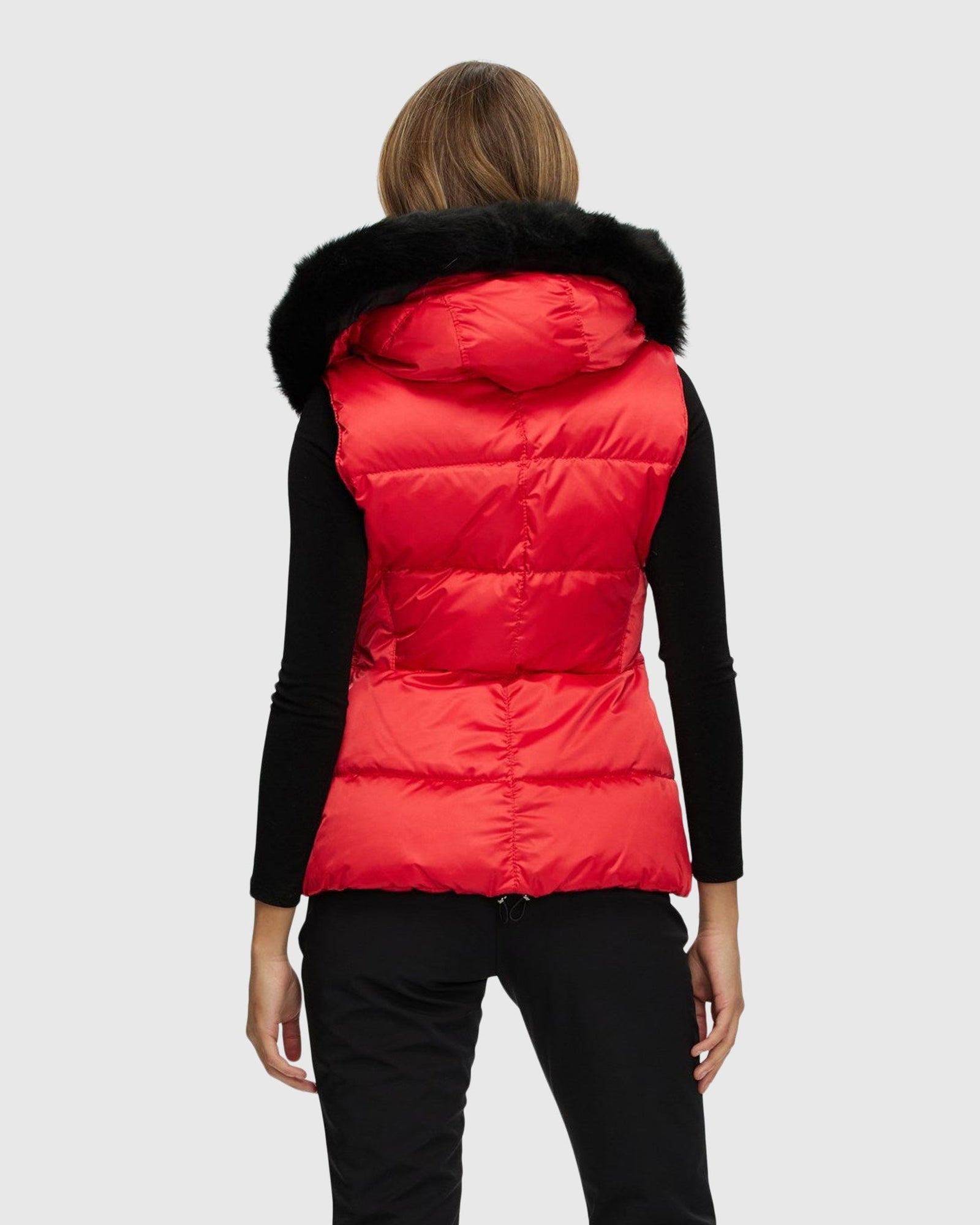 Après-Ski Vest With Detachable Toscana Shearling Lamb Hood Trim | Red/Black