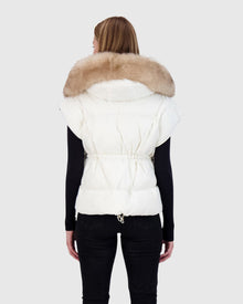 Après-Ski Vest With Detachable Toscana Shearling Lamb Hood Trim | Ivory/Whiskey