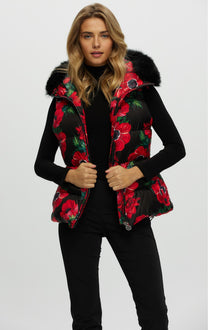 Après-Ski Vest With Detachable Toscana Shearling Lamb Hood Trim | Women | Black Poppy x Black (V1)