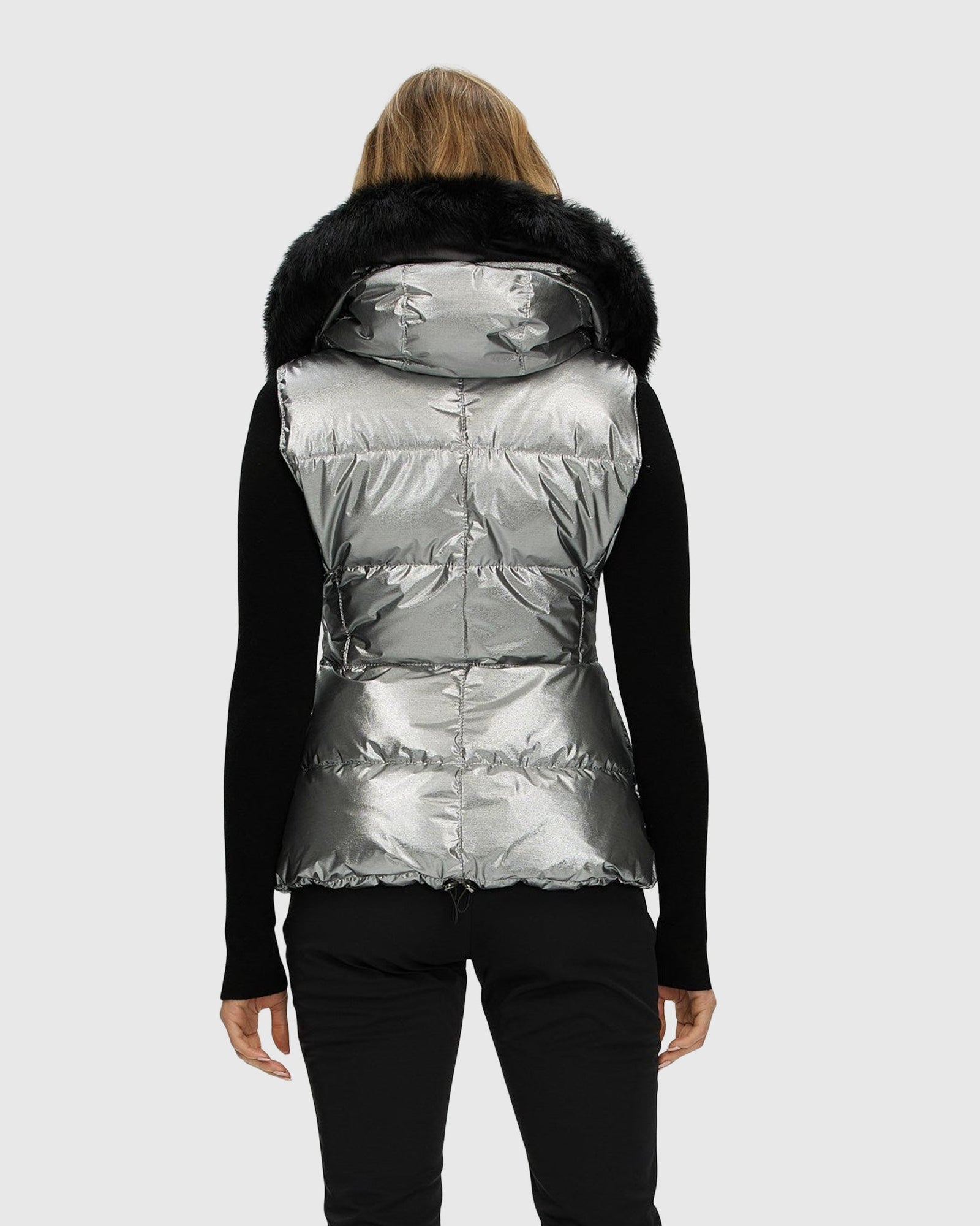 Après-Ski Vest With Detachable Toscana Shearling Lamb Hood Trim | Silver/Black (V2)
