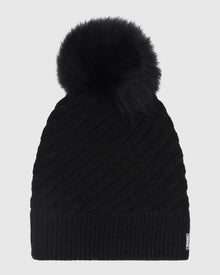 Cable Knit Select Cashmere Hat With Select Lamb Pom | Black/Black