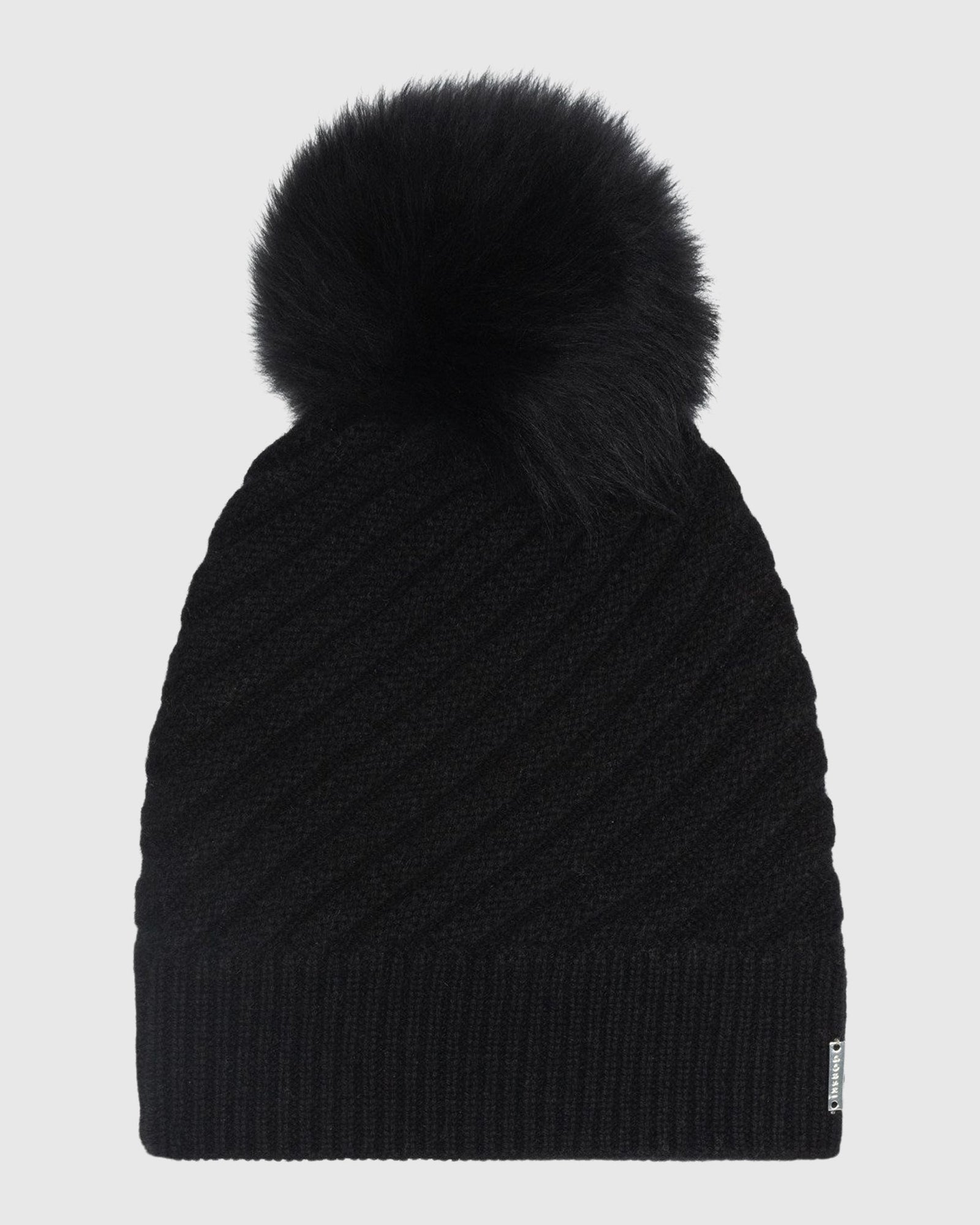 Cable Knit Select Cashmere Hat With Select Lamb Pom | Black/Black