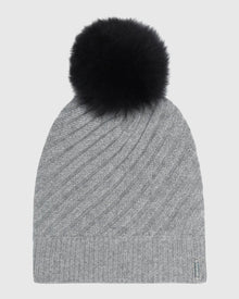 Cable Knit Select Cashmere Hat With Select Lamb Pom | Gray/Black