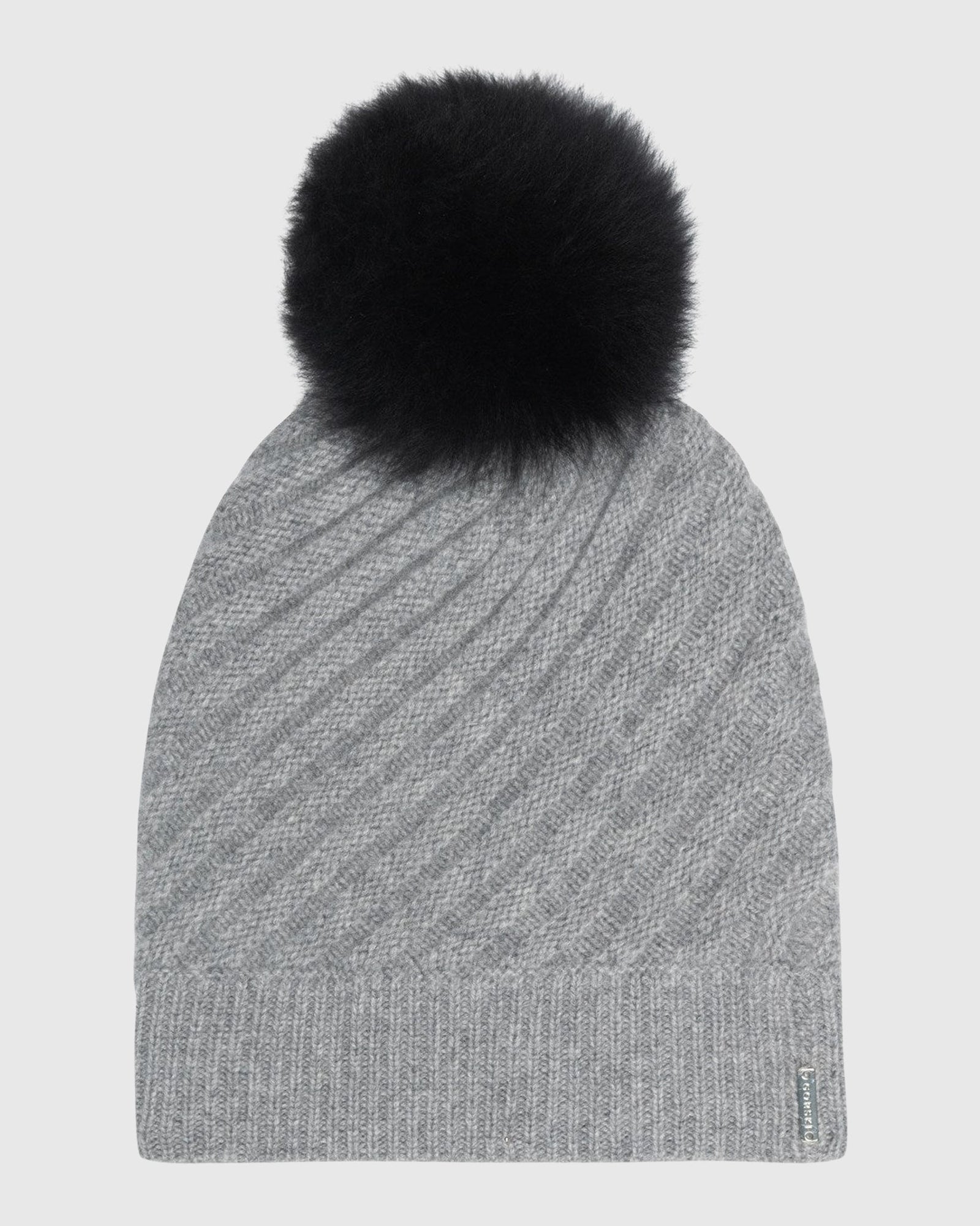 Cable Knit Select Cashmere Hat With Select Lamb Pom | Gray/Black