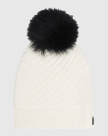 Cable Knit Select Cashmere Hat With Select Lamb Pom | Ivory/Black