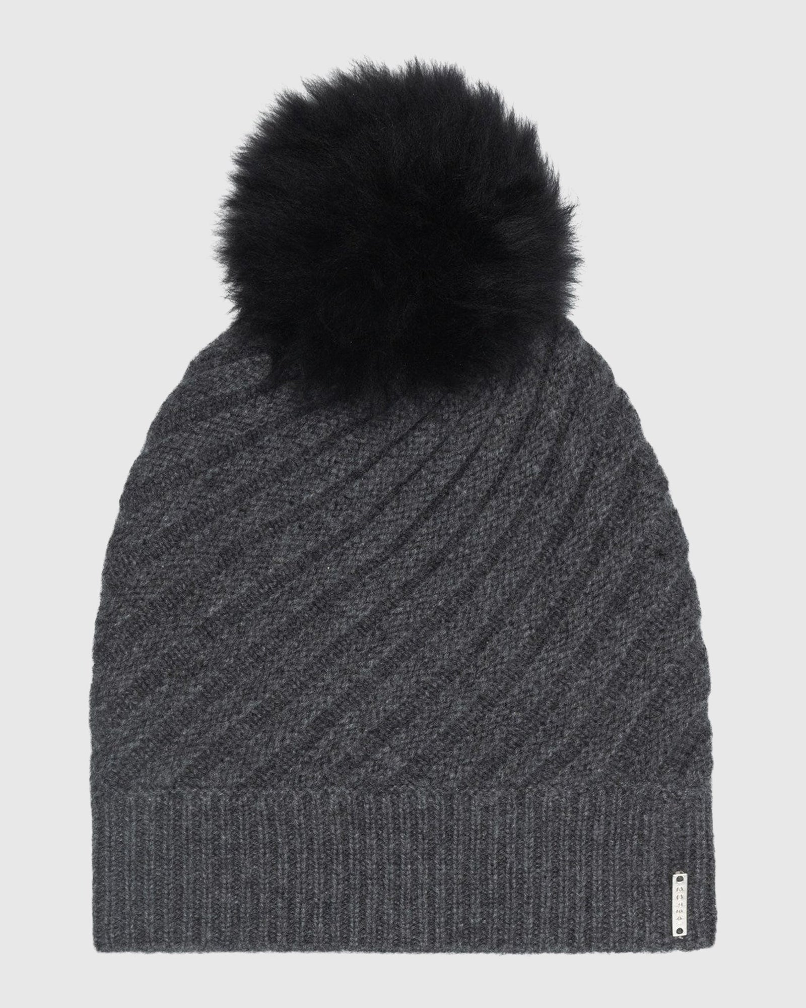 Cable Knit Select Cashmere Hat With Select Lamb Pom | Anthracite/Black