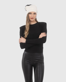 Cable Knit Select Cashmere Hat With Select Lamb Pom | Ivory/Black