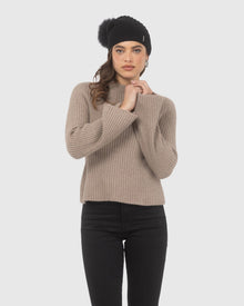 Cable Knit Select Cashmere Hat With Select Lamb Pom | Black/Black