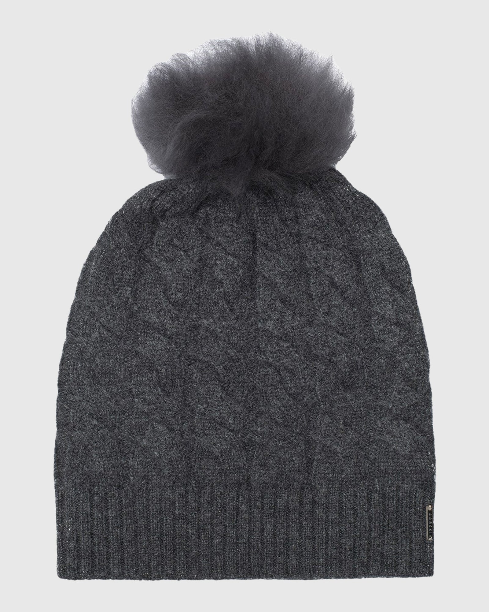 Cable Knit Select Cashmere Hat With Toscana Shearling Lamb Pompom | Anthracite/Anthracite