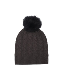 Cable Knit Select Cashmere Hat With Toscana Shearling Lamb Pompom | Women | Brown x Black