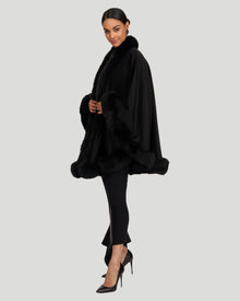 Cashmere Cape with Fox Trim | Black