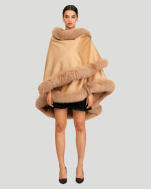 Cashmere Cape with Fox Trim | Light Camel