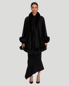 Cashmere Cape with Fox Trim | Black