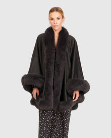 Cashmere Cape with Fox Trim | Anthracite