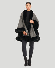 Cashmere Cape with Fox Trim | Houndstooth
