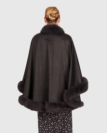 Cashmere Cape with Fox Trim | Anthracite