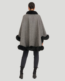 Cashmere Cape with Fox Trim | Houndstooth