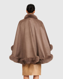 Cashmere Cape with Fox Trim | Khaki Taupe