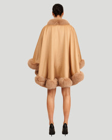 Cashmere Cape with Fox Trim | Light Camel