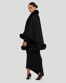 Cashmere Cape with Fox Trim | Black