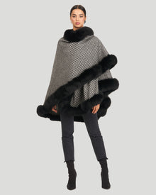 Cashmere Cape with Fox Trim | Houndstooth