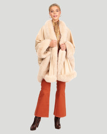 Cashmere Cape with Fox Trim | Oatmeal